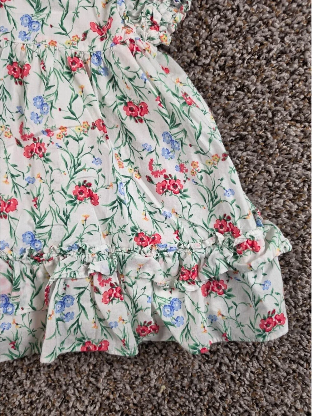 Janie & Jack Baby Girls Sz 6-12M Ruffled Floral Dress White Pink Short Sleeve
